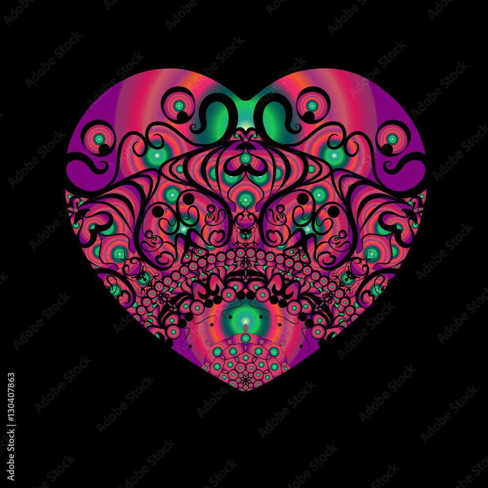 The heart vector. Valentine's day. A symbol of love. Grunge texture. Ornate pattern. Valentine. Wedding. symbol. Card