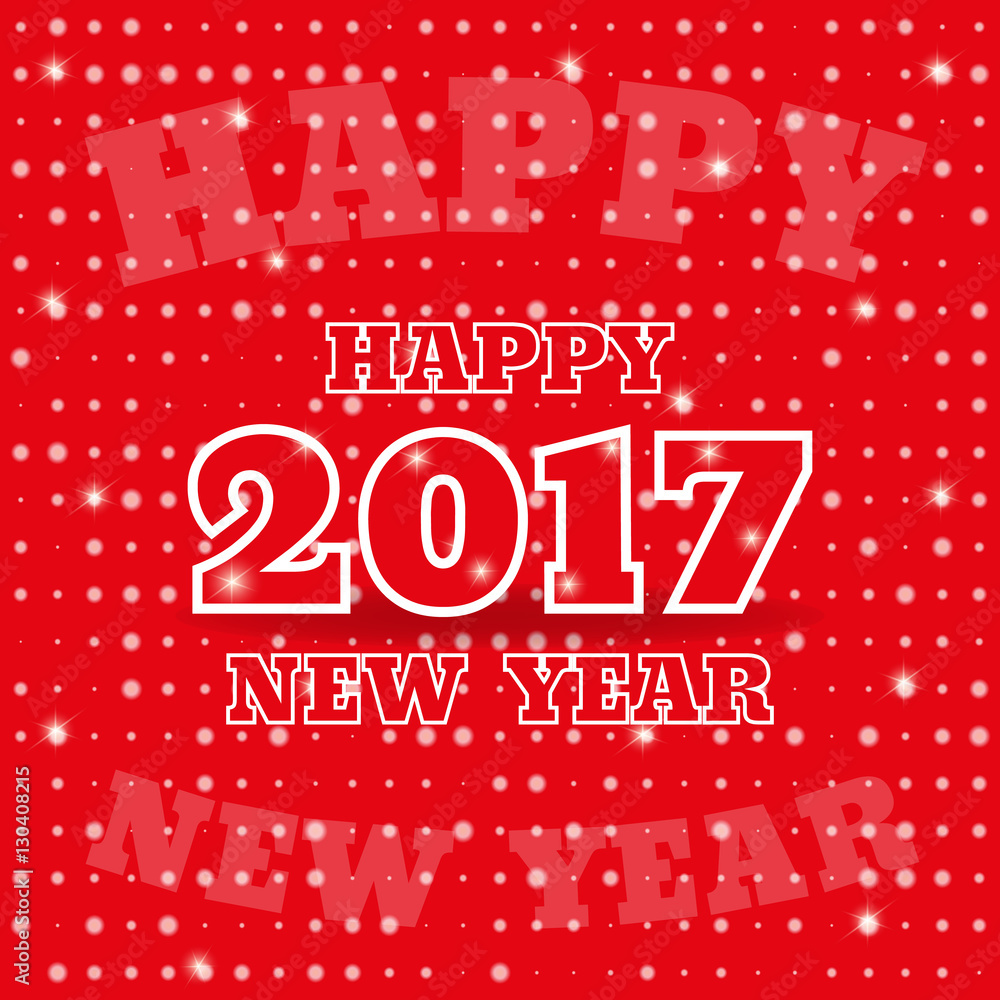 Fototapeta premium 2017 Happy New Year. Banner or greeting card for New Year Holiday on red background. Vector