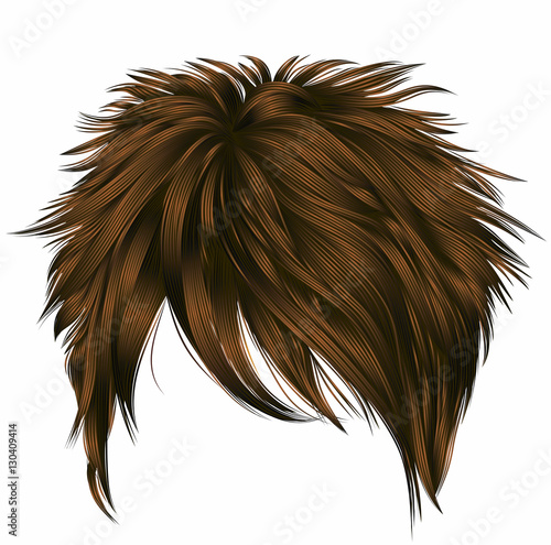 trendy  woman short  hairs  with fringe  . dark  brown   color . 
 beauty style . realistic  3d .
