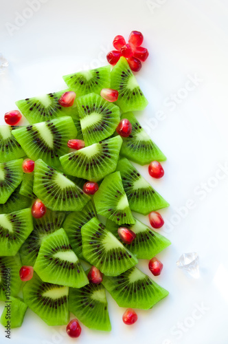 Kiwi Christmas tree on white background, isolated, top view