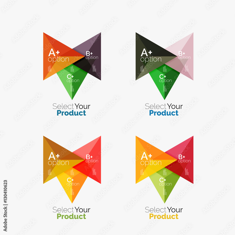 Set of triangle infographic layouts with text and options Set of triangle infographic layouts with text and options