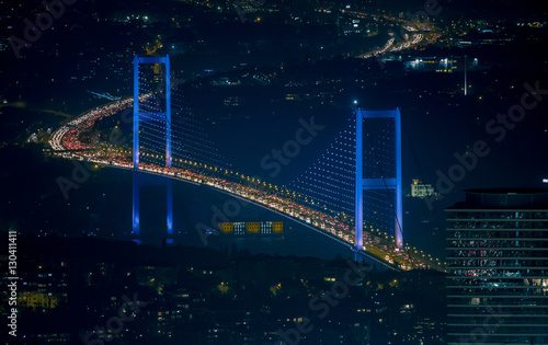 Bosphorus Bridge at night in Istanbul Turkey