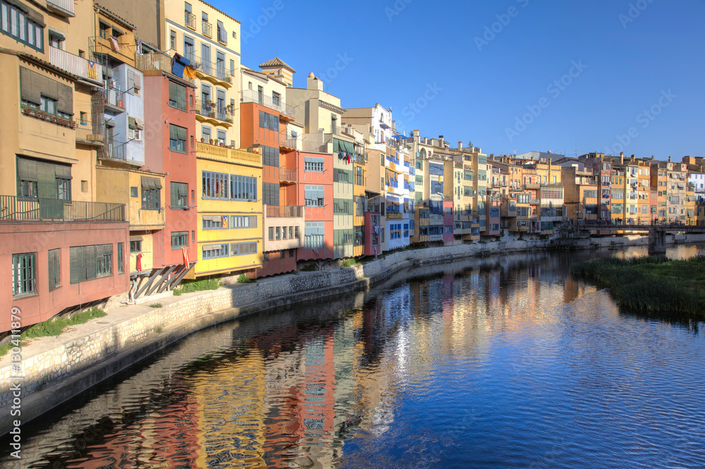 Colorful houses on the riverbed.