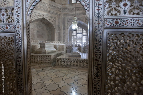 The Taj Mahal mausoleum marble tomb caskets of Shah Jahan and Mumtaz Mahal , Uttar Pradesh photo