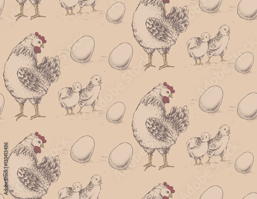 seamless pattern of roosters