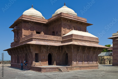 Tourists at Fatehpur Sikri 17th Century historic palace and city of Mughals at Agra, Northern India photo