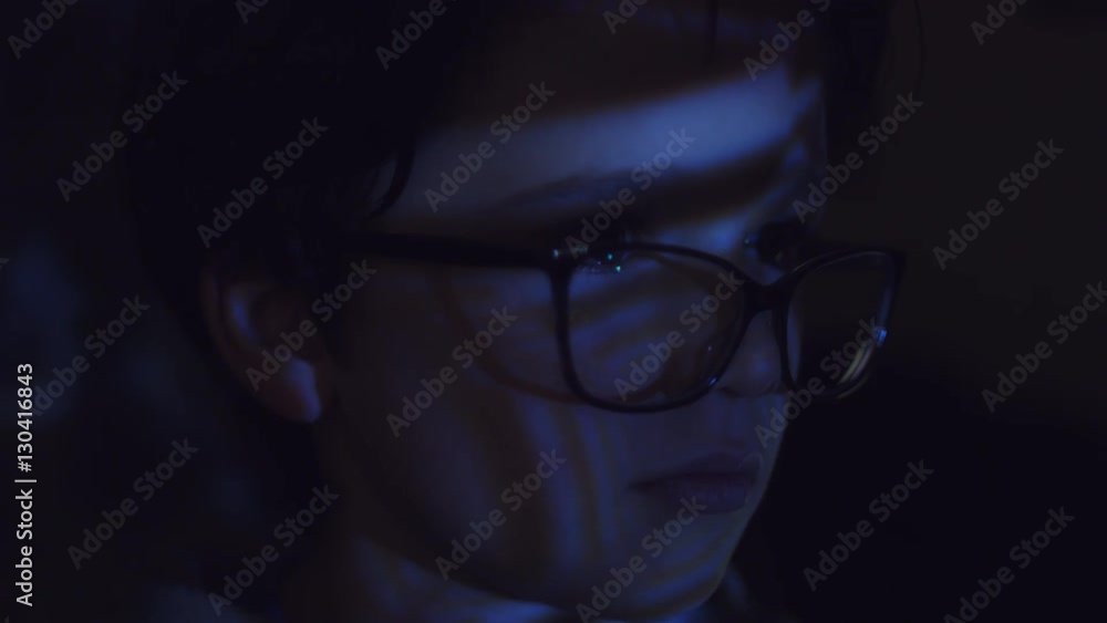 4k Abstract Shot of a Child Face with Projector Reflection of White Stripes 4k Abstract Shot of a Child Face with Projector Reflection of White Stripes