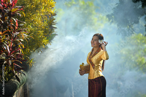 Asian woman wearing traditional Laos people,vintage style, Laos