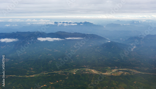  Aerial view of the earth above Laos territory and Mekong river