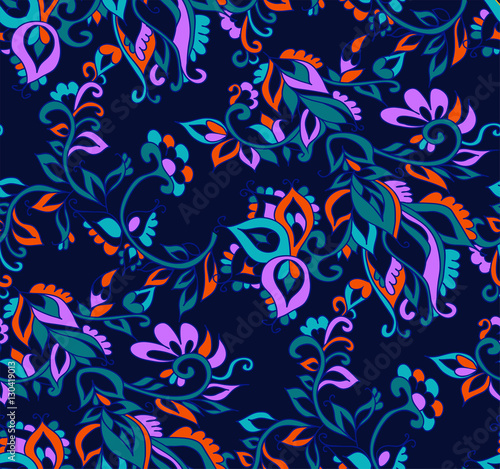 Indian floral seamless background pattern with fantasy flowers . Vector illustration hand drawn.