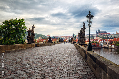Vászonkép Panorama of Charles bridge and Prague castle in the early mornin
