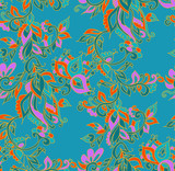Indian floral seamless background pattern with fantasy flowers . Vector illustration hand drawn.
