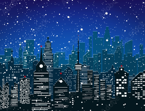 Christmas and new year, winter urban cityscape