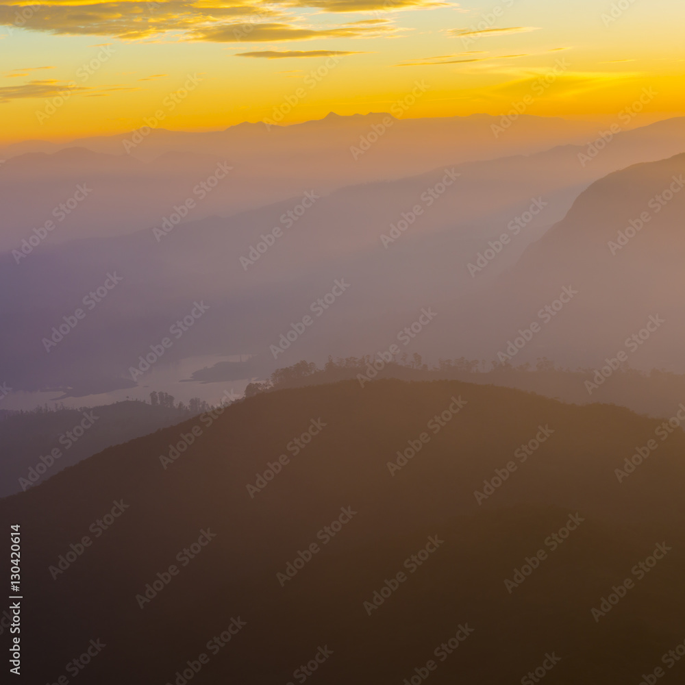 Fototapeta premium Landscape. Sunrise on the mountain Adam's Peak. Sri Lanka.