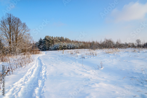 The trail on the snow-covered field