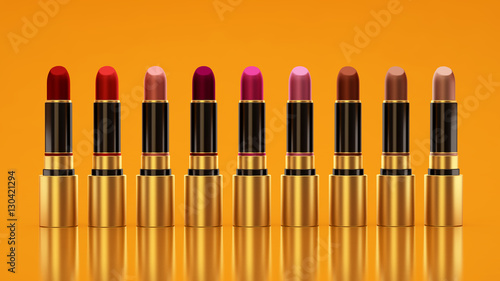 lipstick on a yellow background. The tube, bottle, style, makeup