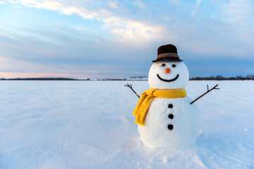 Tableau sur plexiglas Hiver Bonhomme de neige souriant en hiver  © Ivan Kmit