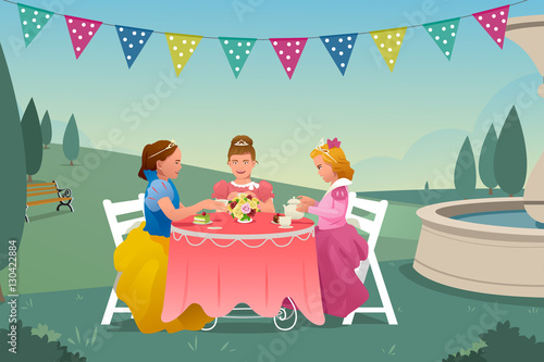 Young Girls Having a Tea Party