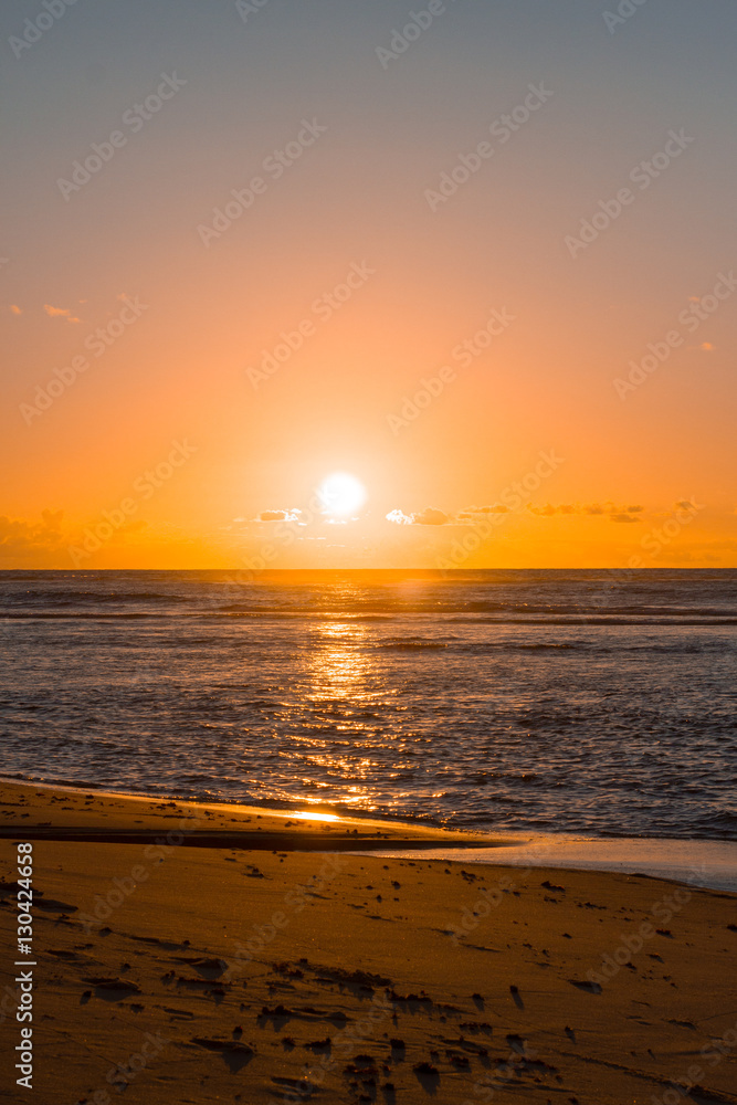 Sunrise on the ocean beach in Praia do Forte, Bahia, Brazil