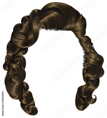trendy woman hairs  brunette brown,  beauty fashion . retro style curls . realistic 3d .
