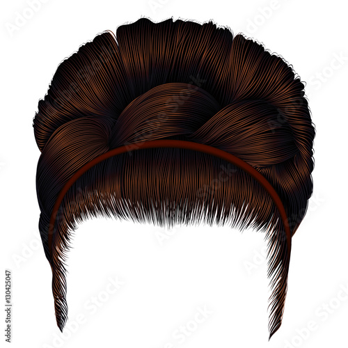 babette of hairs with pigtail dark brown colors . trendy women fashion 
beauty style . realistic 3D . retro  hairstyle .


