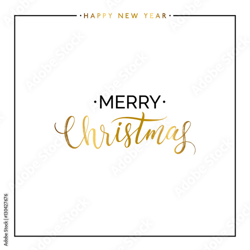 Merry Christmas gold text isolated on white background, hand painted letter, golden vector Xmas lettering for holiday card, poster, banner, print, invitation, handwritten calligraphy