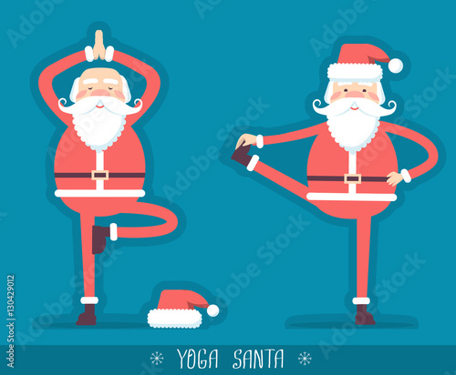 Santa claus doing yoga isoiated for design.Vector christmas card