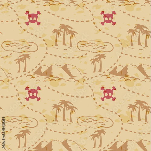 Ancient pirate treasure map seamless pattern