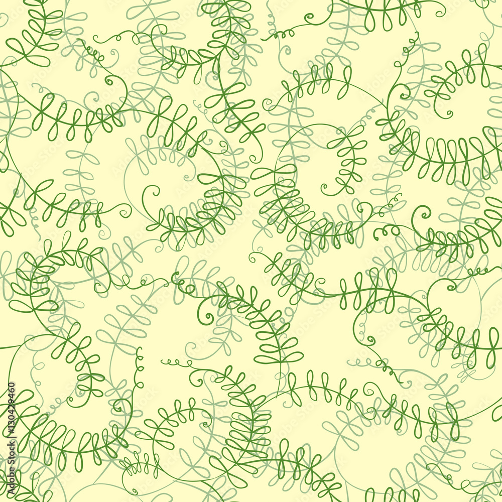 Seamless pattern with curly floral plants. Vector background with