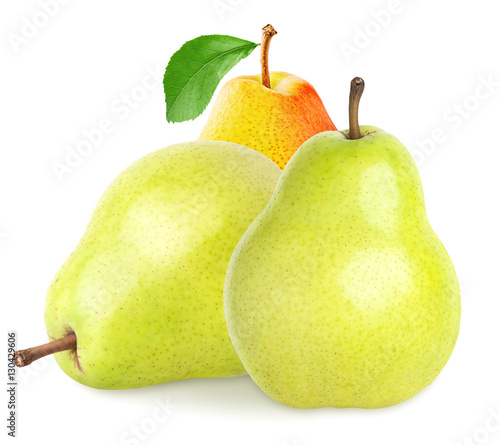 Isolated pears. Group of pear fruits isolated on white, clipping path