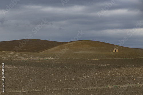 Postcard from Sicily, landscape view with heavy storm clouds