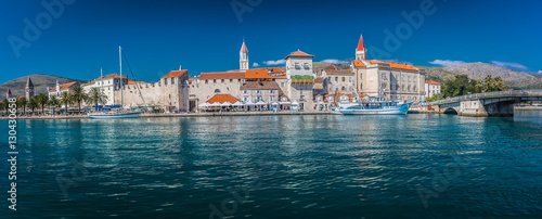 Trogir town waterfront panorama. / Waterfront panorama of mediterranean town Trogir, UNESCO world heritage site in Croatia, European landmarks.