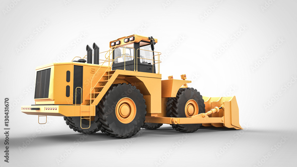 Tractor Bulldozer 3d yellow rear view