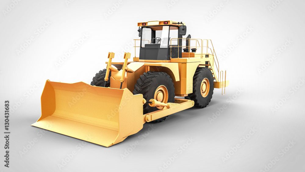 Fototapeta premium Tractor Bulldozer 3d yellow 