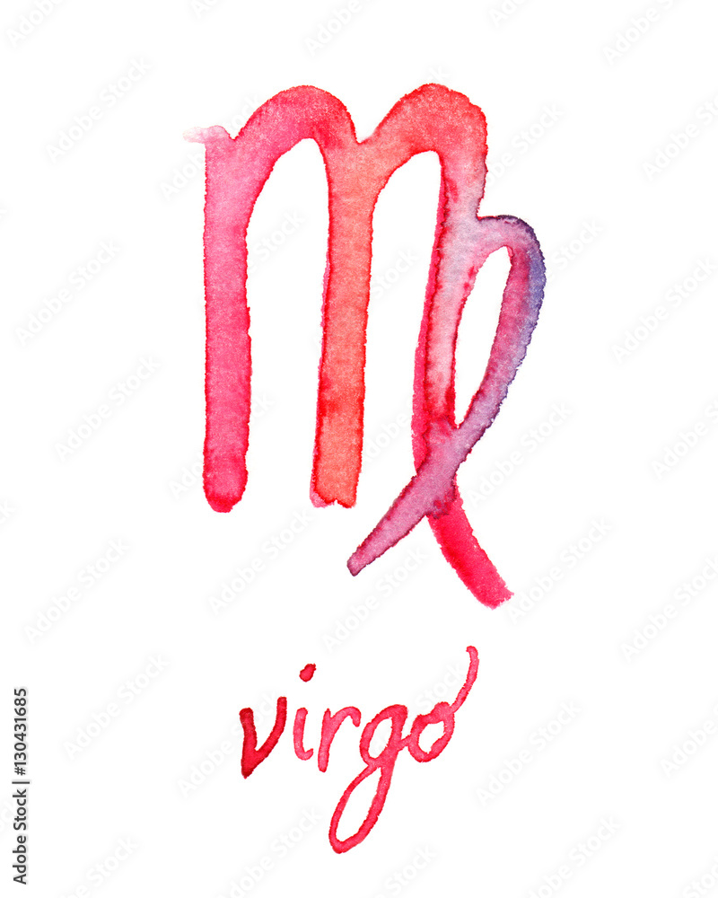 Simple symbolic pink and red watercolor Zodiac sign with hand painted Simple symbolic pink and red watercolor Zodiac sign with hand painted