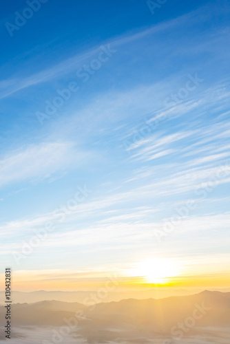 Sunset with sun rays, sky with clouds and sun...