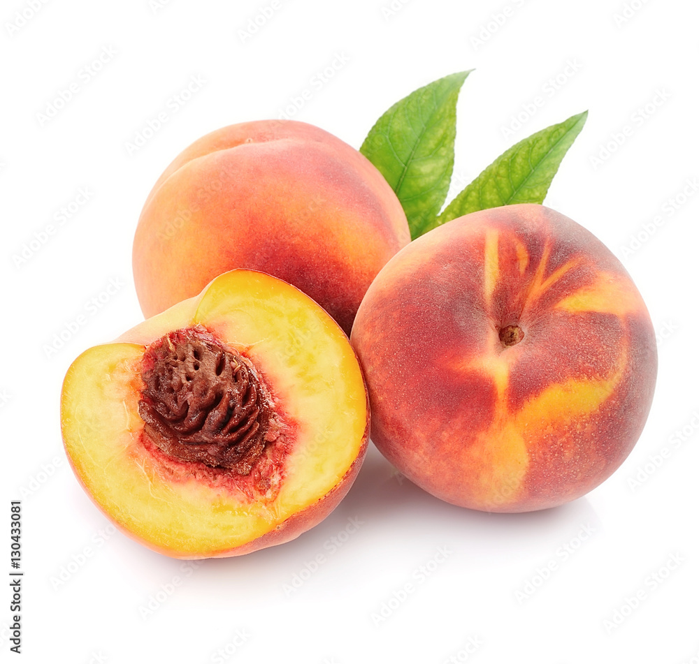 Peach with leaves. Peach with leaves.