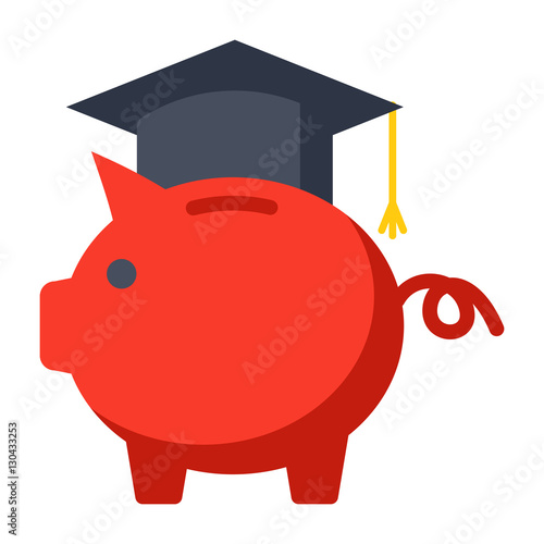 529 college savings plan concept with piggy bank wearing a graduation cap