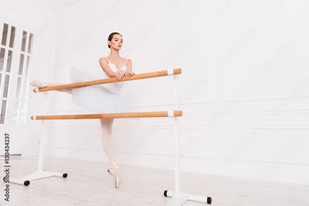 Obraz premium Majestic ballerina doing stretching exercises