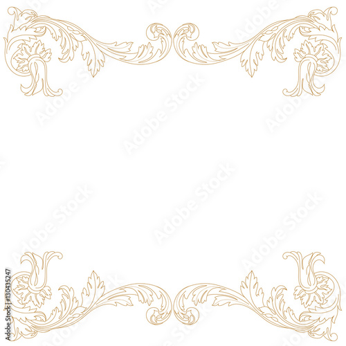 Golden vintage baroque ornament, corner. Retro pattern antique style acanthus. Decorative design element filigree calligraphy vector. - stock vector