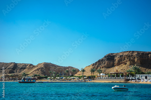 blue sky blue sea mountain in sea nice background sand © Med Photo Studio