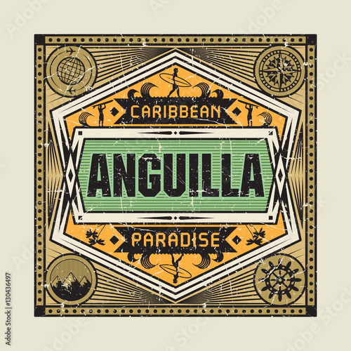 Stamp or vintage emblem with text Anguilla, Caribbean Paradise