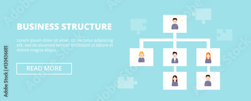 Business Structure horizontal banner with workers hierarchy. Organization chart infographics, vector illustration
