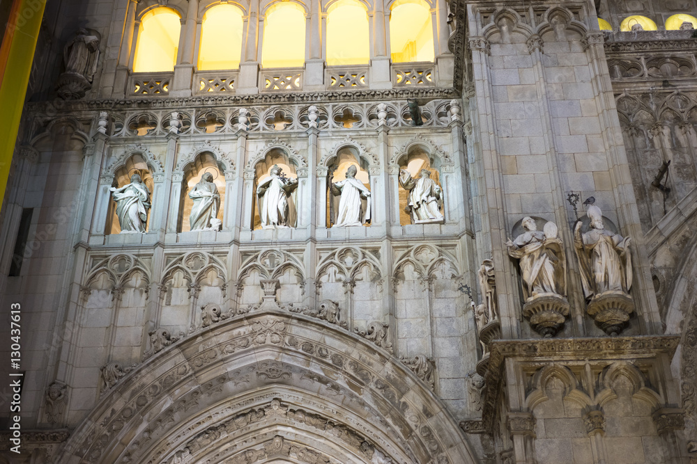 Cathedral of toledo at night, beautiful building with big doors