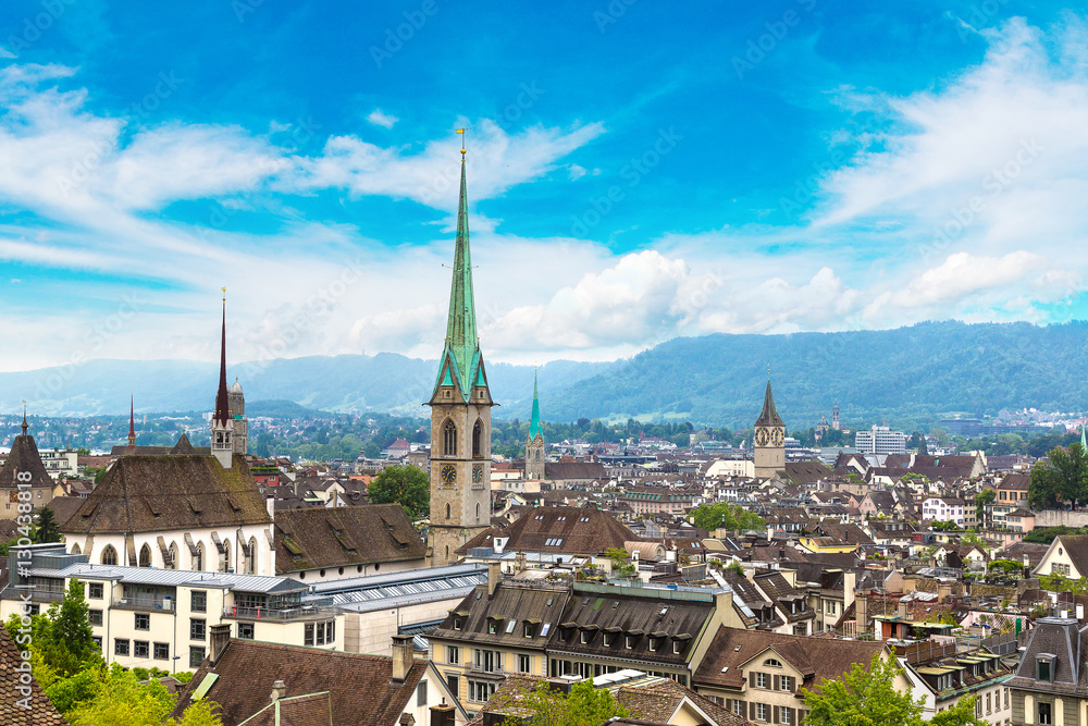 Naklejka premium Panoramic aerial view of Zurich
