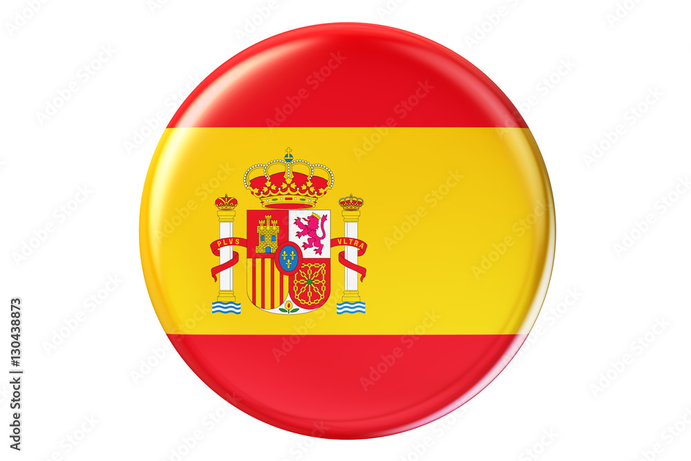 Badge with flag of Spain, 3D rendering Badge with flag of Spain, 3D rendering