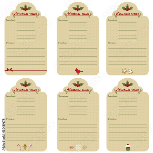 Six Christmas festive recipe cards