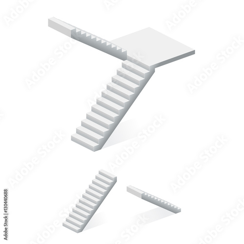 Isometric staircase - face, profile and top view. Vector illustration.