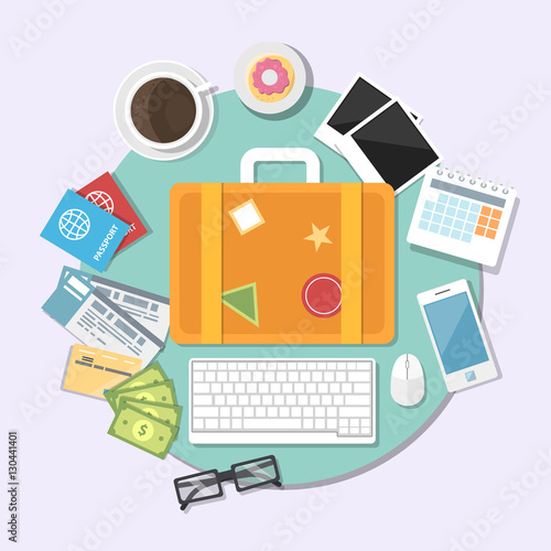 flat illustration of world travel and tourism