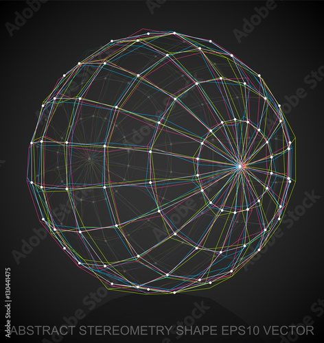 Abstract stereometry shape: Multicolor sketched Sphere. Hand drawn 3D polygonal Sphere. EPS 10, vector.